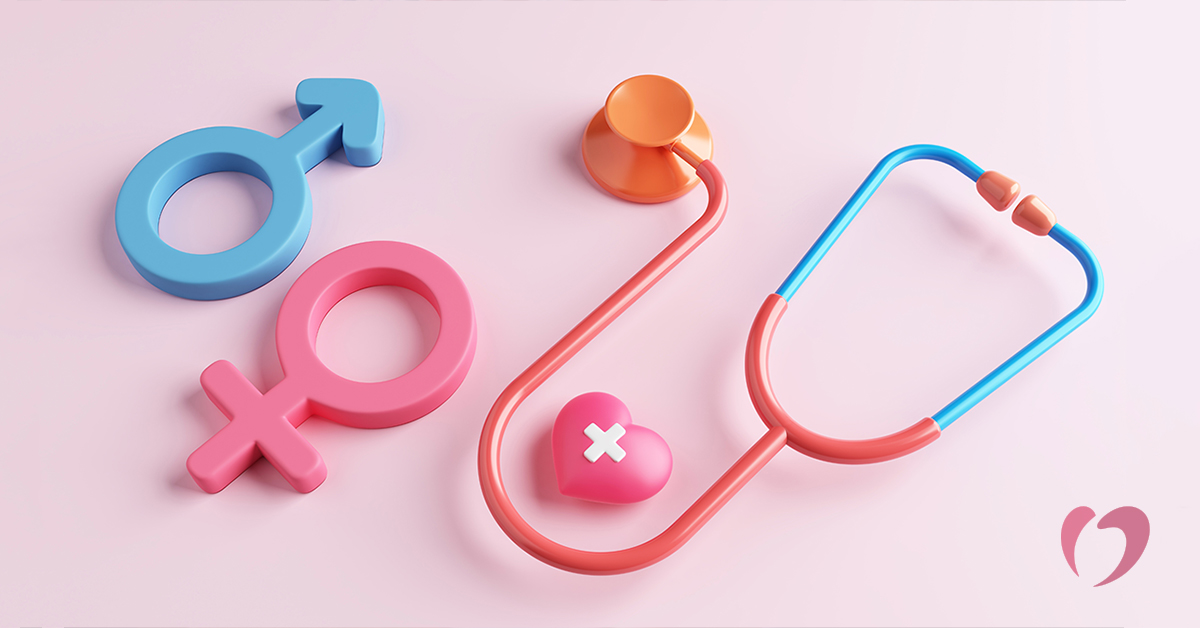 stethoscope next to the symbols for male and female genders